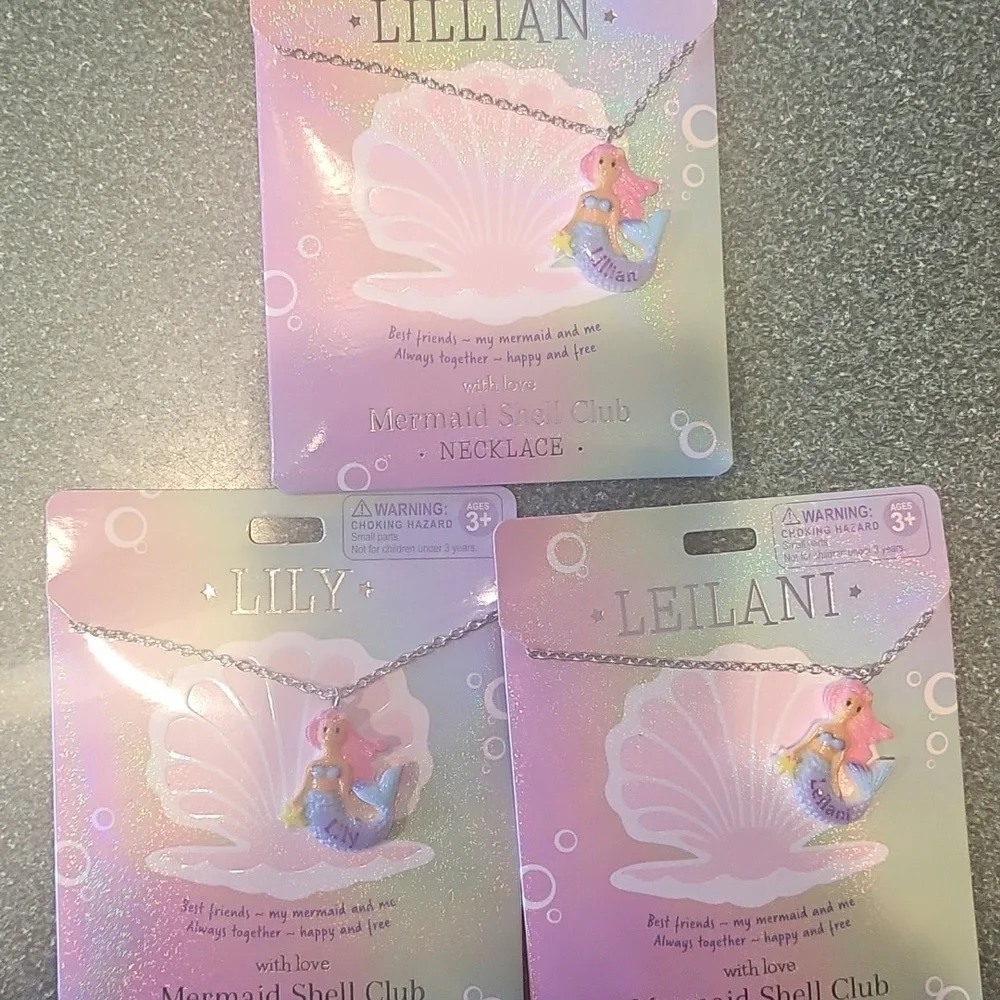 Mermaid Name Necklace for Kids - Pink and Blue Various Names Avail Just Ask.